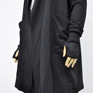 XS-8XL Cardigan ample oversize noir avec capuche, cape coupe-vent avec poches latérales, manteau cape cyberpunk techwear, caillot futuriste BB159 image 6