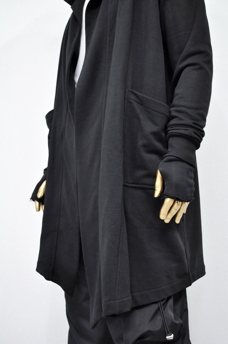 XS-8XL Cardigan ample oversize noir avec capuche, cape coupe-vent avec poches latérales, manteau cape cyberpunk techwear, caillot futuriste BB159 image 6