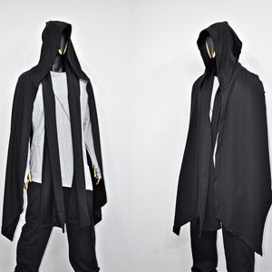 Black Overlong Cosplay Cloak,Poncho Cardigan Men Women,Shawl,Versatile Fantasy Robe, Renaissance Hooded Wizard, Medieval Cloak,Ritual-BB0165