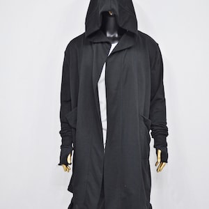 XS-8XL Cardigan ample oversize noir avec capuche, cape coupe-vent avec poches latérales, manteau cape cyberpunk techwear, caillot futuriste BB159 image 4