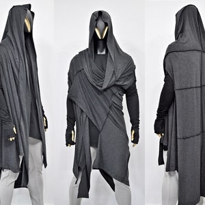 OverLong Poncho Cardigan,Japanese Oversized Sleeveless Kimono Wrap Shawl Shirt,Asymmetric Vest Hooded Cape Coat,Aesthetic Halloween-BB0154 zdjęcie 1