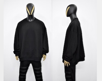 XS-8XL Crew Neck Extra Long Mega Oversize Pullover, Essentials Long Sleeve Sweatshirt Tunic,Goth, Asymmetric Hem Loose Cozy Top- BB172