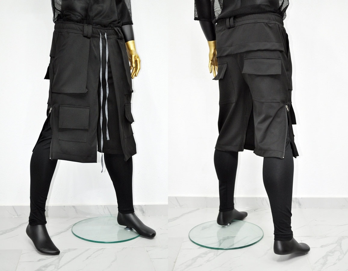 XS - 8XL Men's Steampunk Low Crotch Biker Layered Shorts