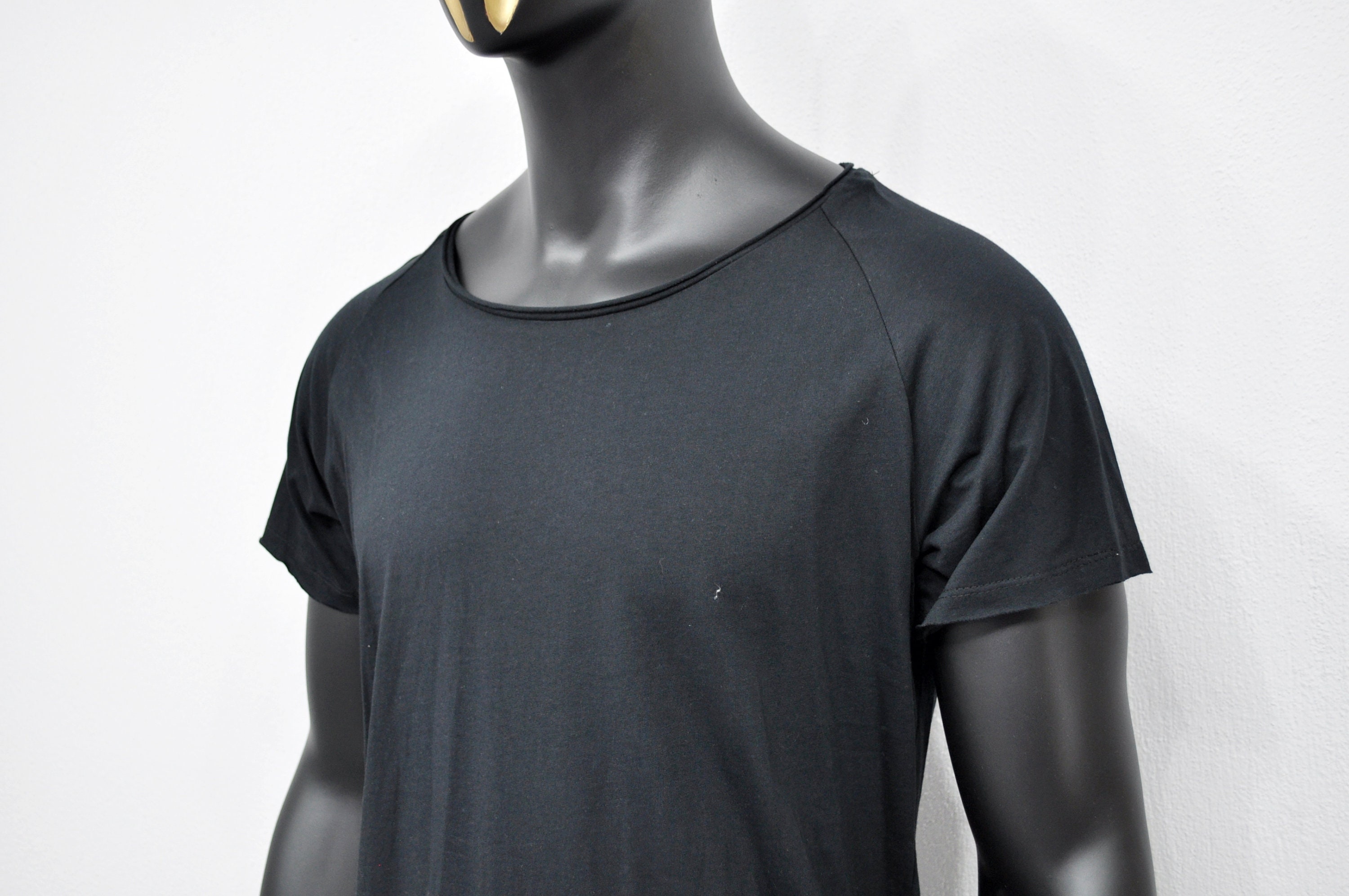 XS-8XL Men's Short Sleeve Scoop Raw Neck Curved Hem T-shirt