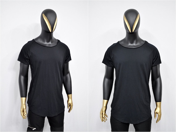 ★LMOOD★ ROCK A BILLY Slouchy Scoop Neck Half T-Shirt 2 COL XS-8XL Men's Short Sleeve Scoop Raw Neck Curved Hem T-shirt
