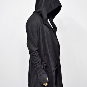 XS-8XL Cardigan ample oversize noir avec capuche, cape coupe-vent avec poches latérales, manteau cape cyberpunk techwear, caillot futuriste BB159 image 9