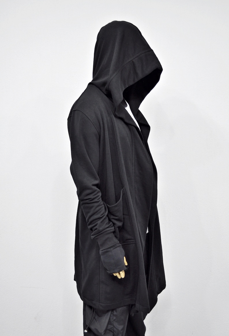 XS-8XL Cardigan ample oversize noir avec capuche, cape coupe-vent avec poches latérales, manteau cape cyberpunk techwear, caillot futuriste BB159 image 9