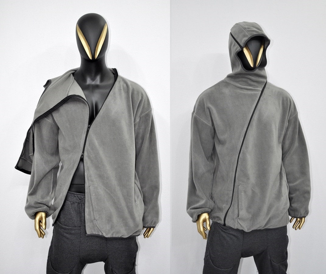 トップス assassin XS-8XL Symmetrical Zip Through Hood Polar Fleece Jacket Pullover