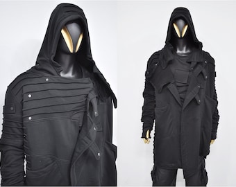 Men's Quilted Sleeve Cyber Goth Cardigan, Asymmetric Cosplay Jacket