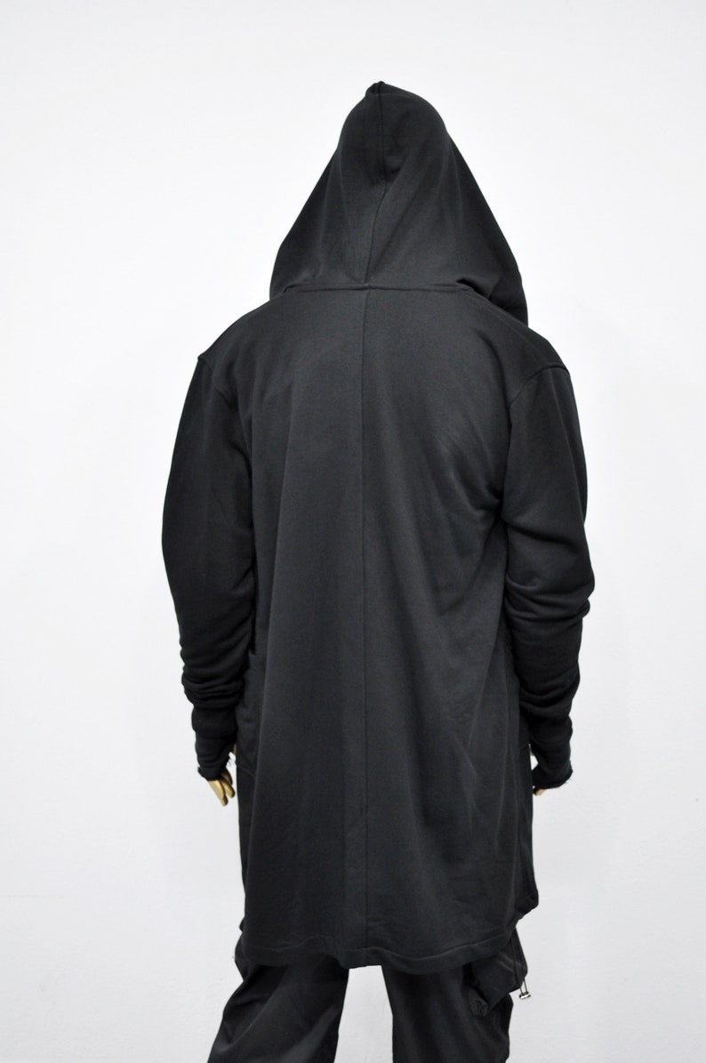 XS-8XL Cardigan ample oversize noir avec capuche, cape coupe-vent avec poches latérales, manteau cape cyberpunk techwear, caillot futuriste BB159 image 8