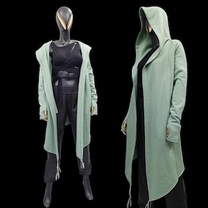 XS-8XL Relaxed Loose Long Cardigan with Hood,Side Pockets Windbreaker Cloak,Cyberpunk Cape Coat, Halloween Festival Futuristic Cloth- BB029