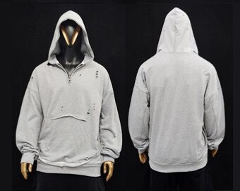 Sudadera con capucha gris desgastada extragrande, sudadera minimalista de estilo urbano, sudadera unisex tipo jersey, sudadera con capucha de moda coreana, top informal de corte holgado - BB191