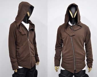 XS - 8XL Men's Asymmetric Full Zip Oversized Hood Cyberpunk Hoodie / Regalo Ashashin Hoodie / Fleece Hoodie / Gothic Hoodie- BB080