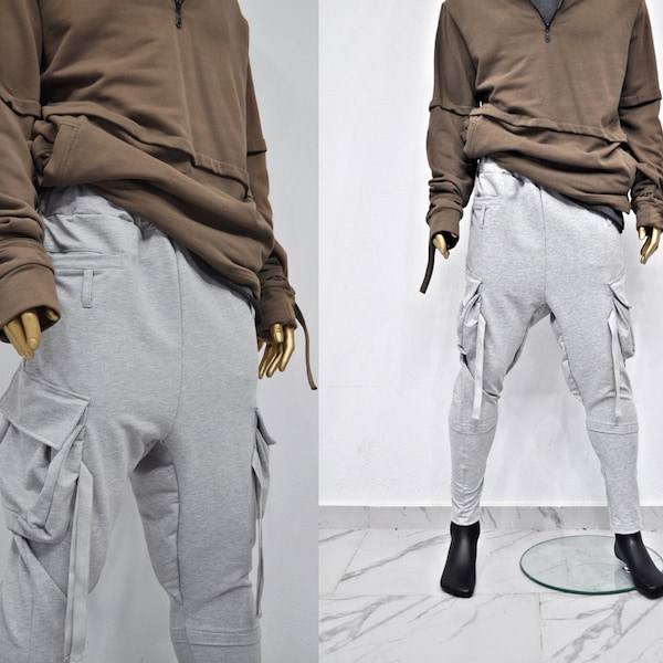 XS - 8XL Pantalon ample en toile ninja avec entrejambe bas, Sarouel de Jogging, Pantalon de survêtement décontracté, Cargo multi-bretelles, Slim Tapered, Hip-hop, Streetwear-BB204