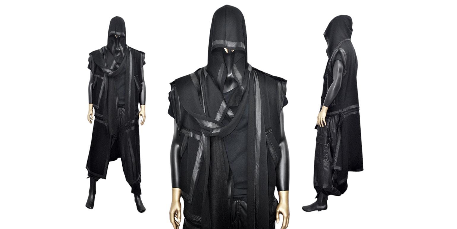Ninja Robe Designs XS-8XL Cyberpunk Ninja Cloak – Hooded Techwear Robe With Detachable ...