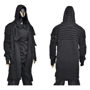 XS-8XL メンズ ブラック キルティング スリーブ カーディガン ルーズ ジャケット、サイバー ゴス、ロング アシンメトリー コスプレ、未来的 - ポスト黙示録的 ディストピア - BB0122