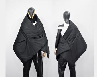 PLUS SIZE,Cape Around Shoulders Wrap,Woman Large Scarf Puffer 27x66inc, 2 pockets,Quilted Waterproof Blanket Shawl,Warm winter jacket-BB932
