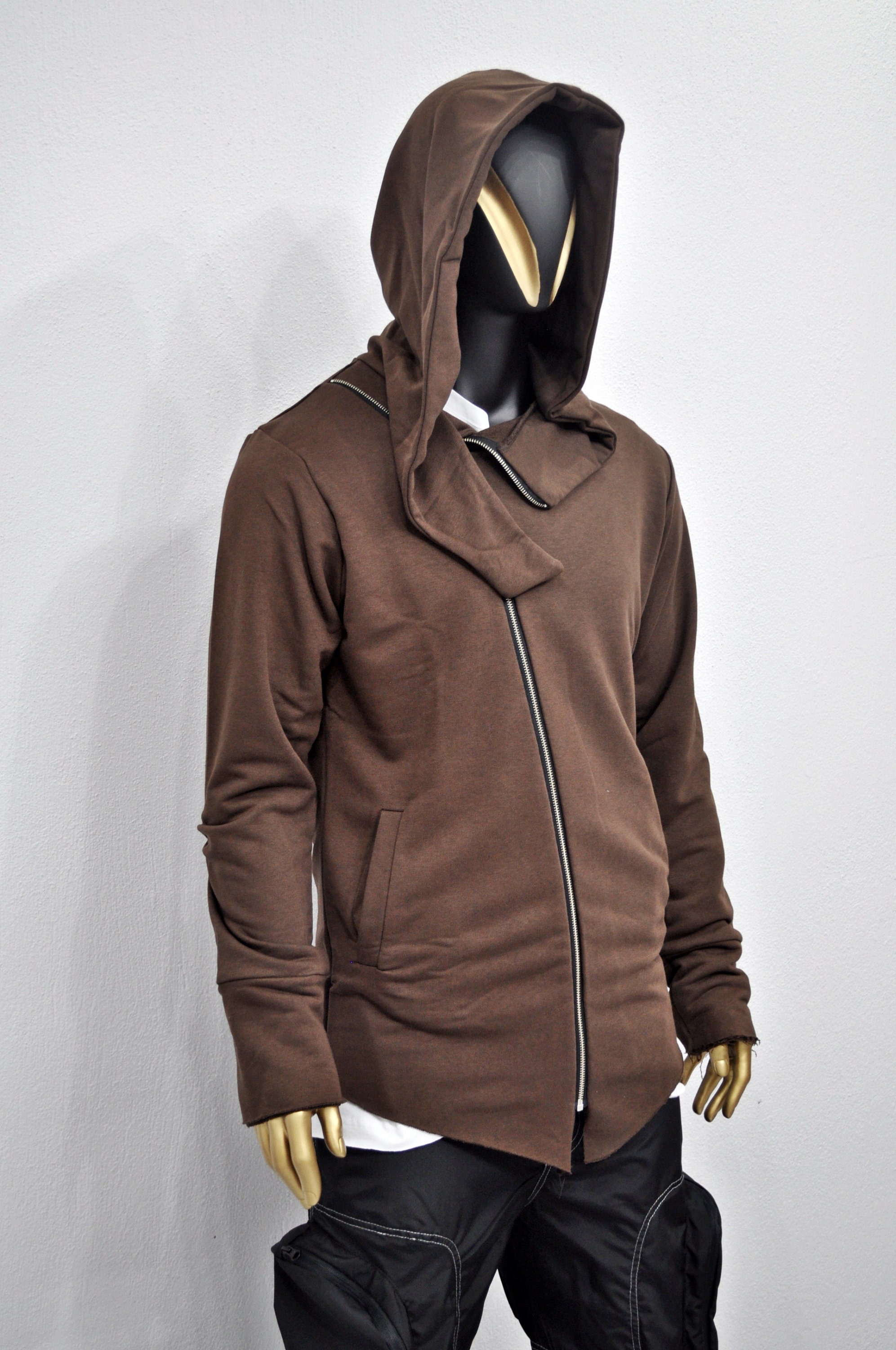 ★人気★ESSU★PREMIUM DIAGONAL LIGHTWEIGHT HOODED PADDING XS - 8XL Men's Asymmetric Full Zip Oversized Hood Cyberpunk
