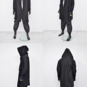 XS-8XL Cardigan ample oversize noir avec capuche, cape coupe-vent avec poches latérales, manteau cape cyberpunk techwear, caillot futuriste BB159 image 5