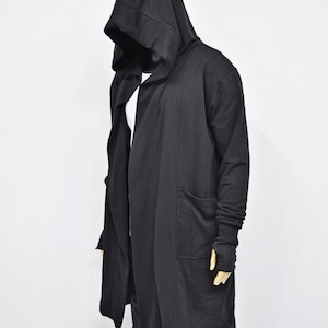 XS-8XL Cardigan ample oversize noir avec capuche, cape coupe-vent avec poches latérales, manteau cape cyberpunk techwear, caillot futuriste BB159 image 3