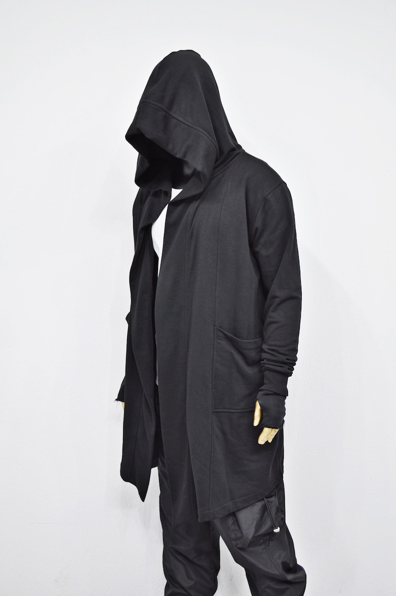 XS-8XL Cardigan ample oversize noir avec capuche, cape coupe-vent avec poches latérales, manteau cape cyberpunk techwear, caillot futuriste BB159 image 3