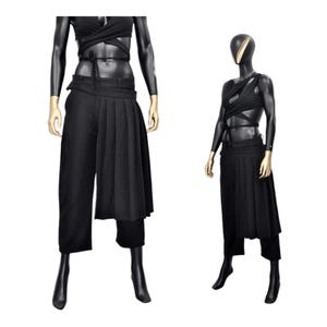 XS - 8XL Wickelrock Kilt Rock Hose, plissierte A-Linie, dunkler schwarzer mittellanger unregelmäßiger Rock, Entspannt, Cyberpunk Steampunk,Regalo,Kreso,Ashashin - BB838