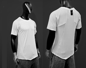 Camiseta asimétrica larga para hombre – Camiseta minimalista de estilo urbano -BB448