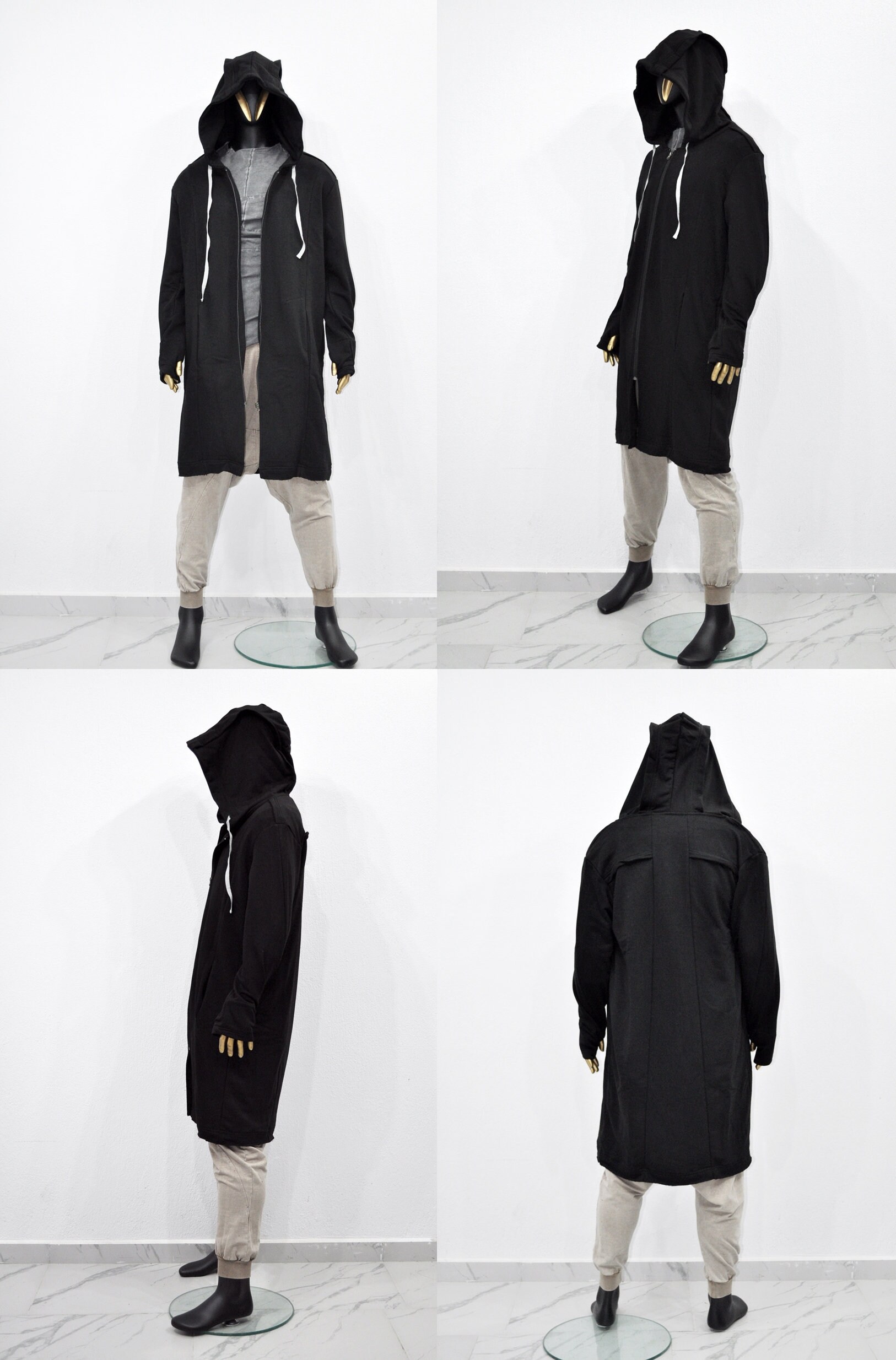 XS-8XL Men Overlong Steampunk Snake-shaped Hooded Zip-up Hoodie