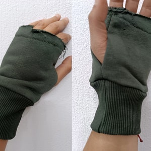 Winter Soft Black Mittens, Fingerless Gloves, Hand Wrist Warmers, Cotton Terry Jersey Arm Warm Accessories, Men Cyber Goth Rock Style