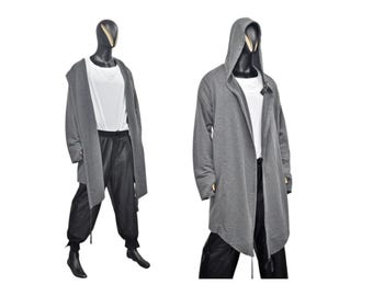 XS-8XL Overlong Cardigan with Hood,Side Pockets Thumbshole Cloak,Cyberpunk Cape Coat, Halloween Festival Futuristic Streetwear Cloth- BB029