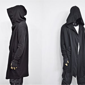 XS-8XL Cardigan ample oversize noir avec capuche, cape coupe-vent avec poches latérales, manteau cape cyberpunk techwear, caillot futuriste BB159 image 2