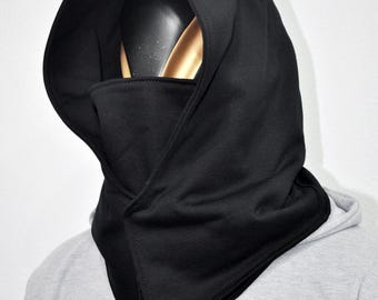 Cagoule Ninja noire avec cache-visage | Cagoule cyberpunk Techwear | Masque gothique festival à capuche | Écharpe streetwear à capuche | Capuche halloween -BB944
