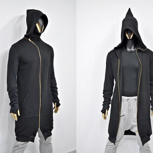 XS-8XL DRKSHDW Long Zip Up Mountain Hoodie,Long Sleeve Raw edge Cuffs,Ribbed trim,Creed Pointed Hood,Goth Cardigan,SteamPunk-BB141