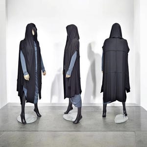 Women OverLong Poncho Cardigan,Japanese Oversized Sleeveless Kimono Wrap Shawl Shirt,Asymmetric Vest Hooded Cape ,Aesthetic Halloween-BB0154