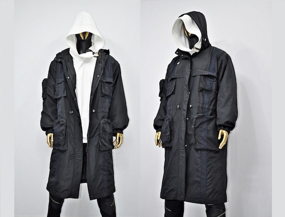 XS-8XL Dark Long Windbreaker Loose Jacket, Over the Knee Hooded