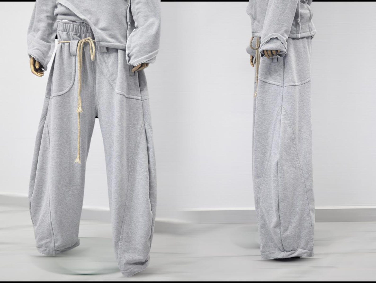Sweatpants With Rope Unisex Wide-leg Grey Sweatpants – Baggy Fit With Rope Drawstring Wide ...