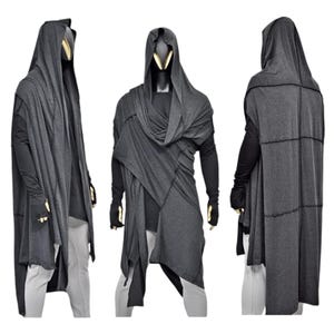 OverLong Poncho Cardigan,Japanese Oversized Sleeveless Kimono Wrap Shawl Shirt,Asymmetric Vest Hooded Cape Coat,Aesthetic Halloween-BB0154