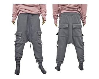 Zye メンズ ドロップクロッチ ジョガーパンツ バックル付き フュー