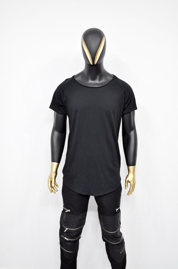 XS-8XL Men's Short Sleeve Scoop Raw Neck Curved Hem T-shirt