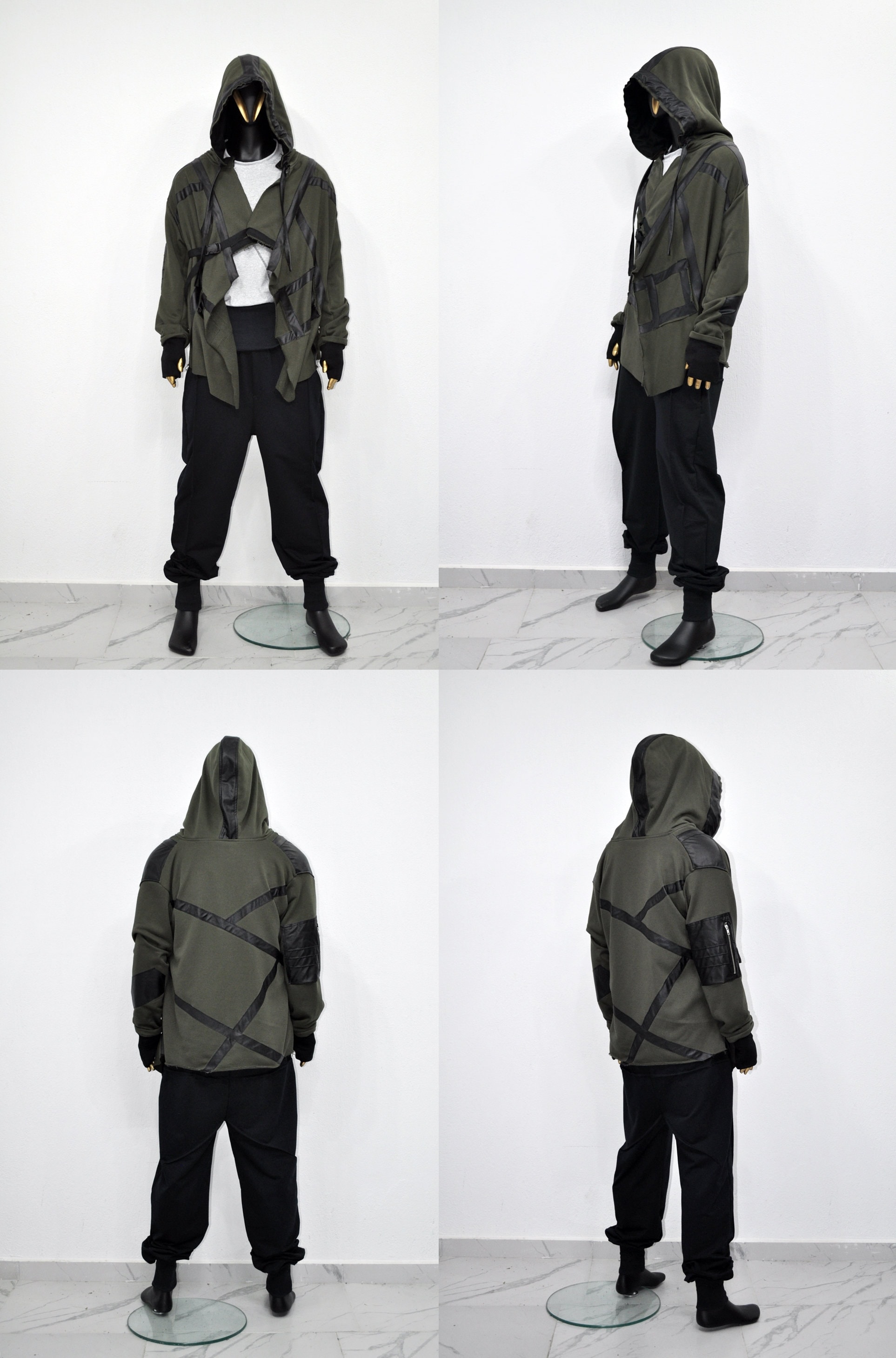 XS-8XL Leather Trim Creed Giant Hood Asymetrical Dust Shawl XS-8XL Leather Trim Creed Giant Hood Asymetrical Dust Shawl