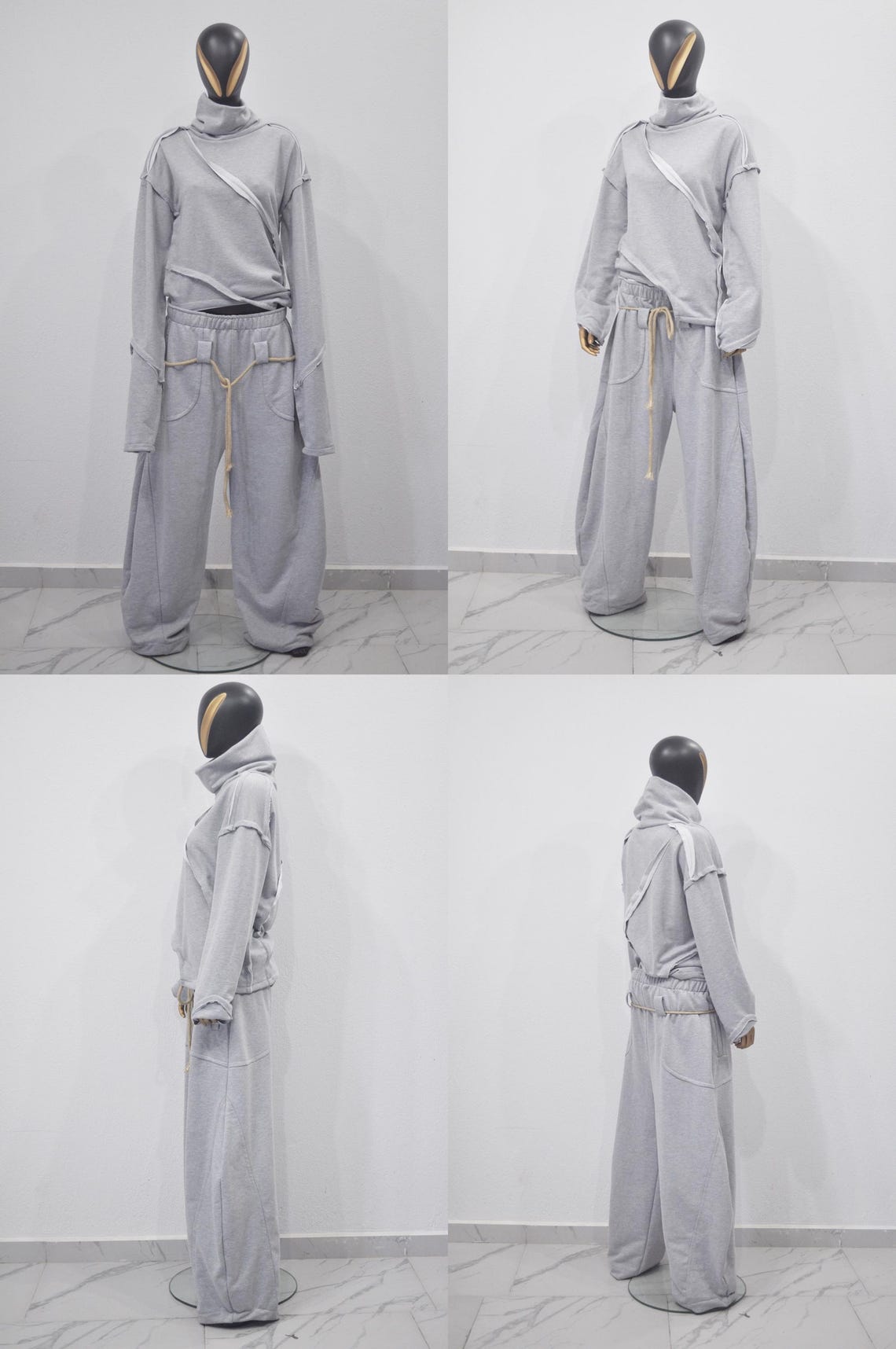 Sweatpants With Rope Unisex Wide-leg Grey Sweatpants – Baggy Fit With Rope Drawstring Wide ...