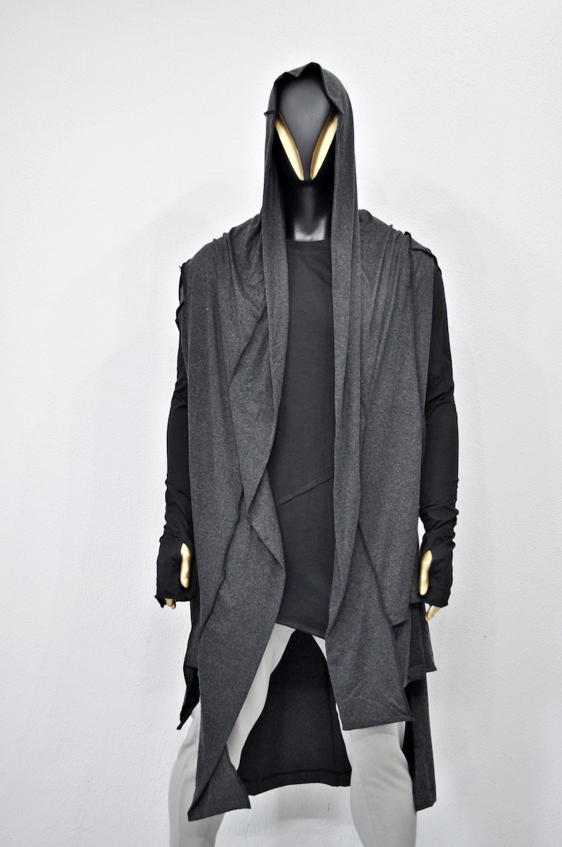 OverLong Poncho Cardigan,Japanese Oversized Sleeveless Kimono Wrap Shawl Shirt,Asymmetric Vest Hooded Cape Coat,Aesthetic Halloween-BB0154 zdjęcie 3