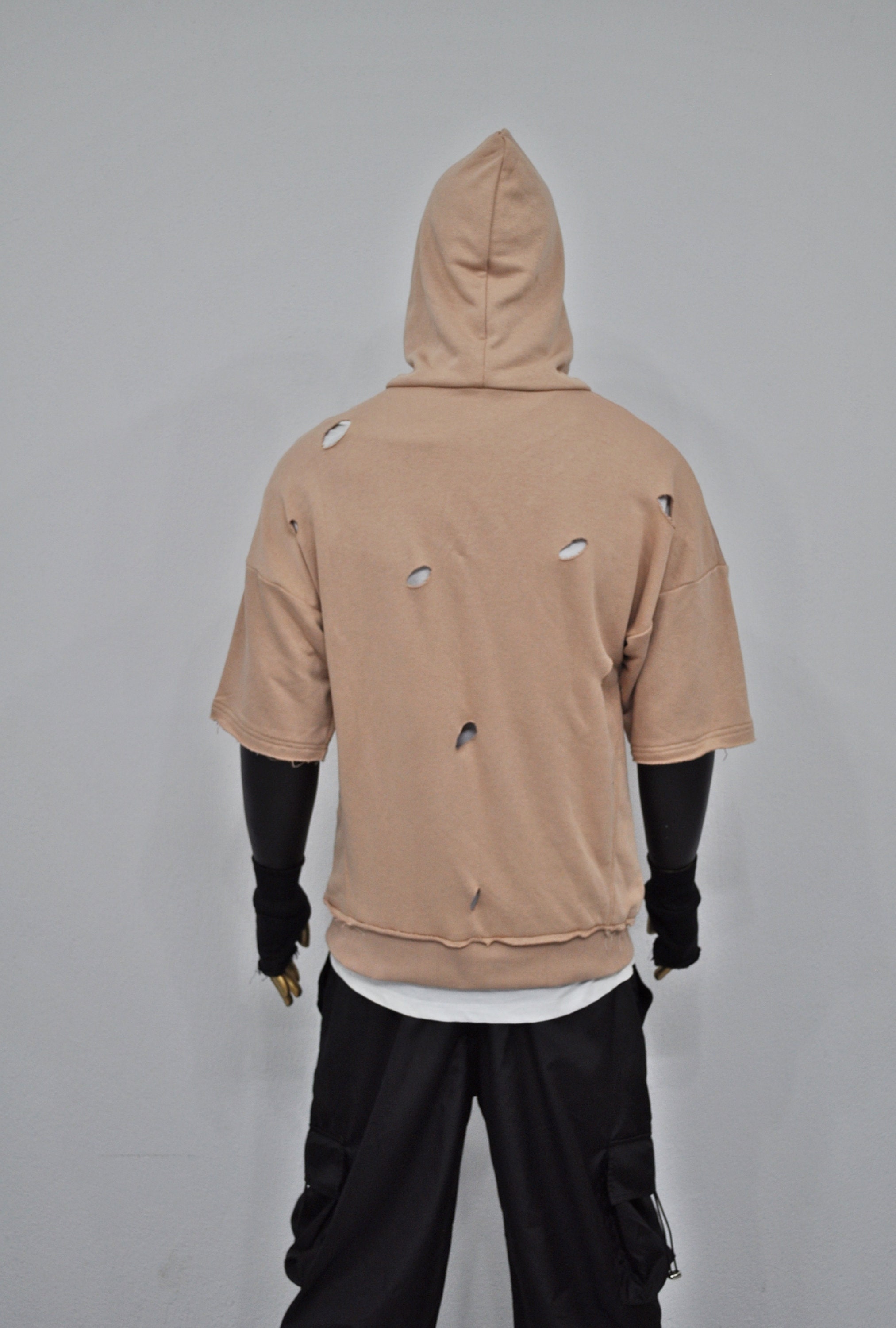 ☆新品☆ 8yards Men’s BIG HOODIE VEST XS-8XL Men's Cyberpunk Ripped Raw Edge Short Sleeve Oversize