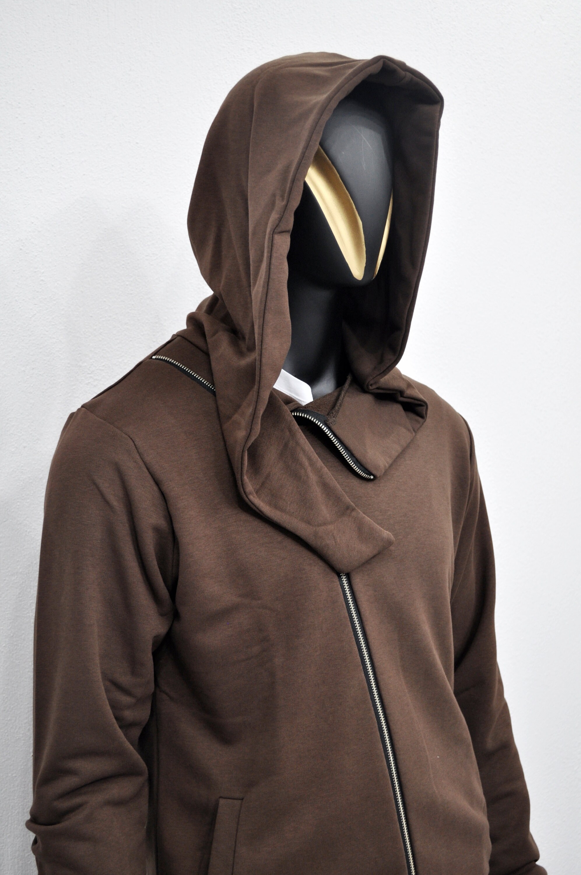 Asymmetric Zip Terry Cotton Cyberpunk Hoodie – Gothic Oversized