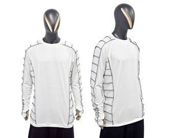 Camisa de manga larga y corta con detalle de pespunte en contraste – Estilo urbano japonés vanguardista, top atrevido, minimalista y relajado -BB516