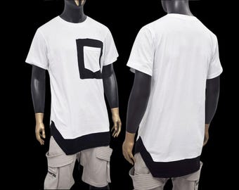 Camiseta de manga corta ajustada con contraste para hombre, tallas XS-8XL, con abertura lateral y corte asimétrico, estilo hip hop, holgada y esencial - BB465