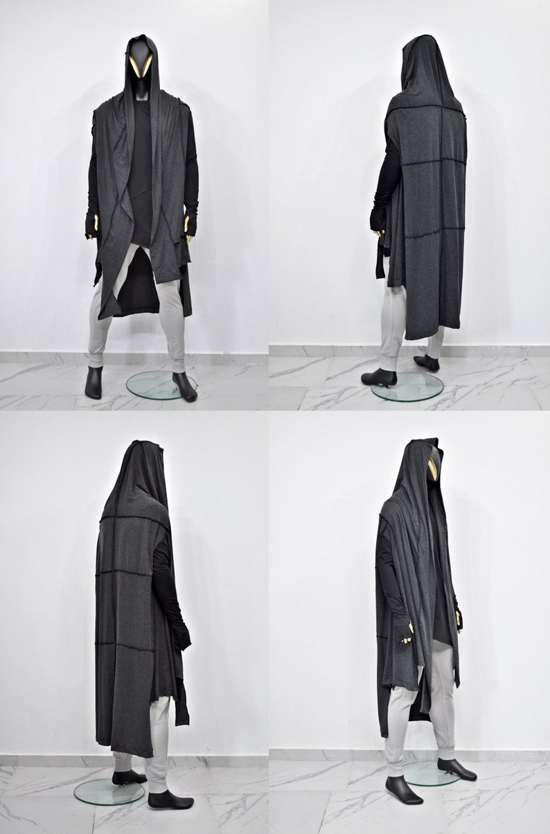 OverLong Poncho Cardigan,Japanese Oversized Sleeveless Kimono Wrap Shawl Shirt,Asymmetric Vest Hooded Cape Coat,Aesthetic Halloween-BB0154 zdjęcie 2