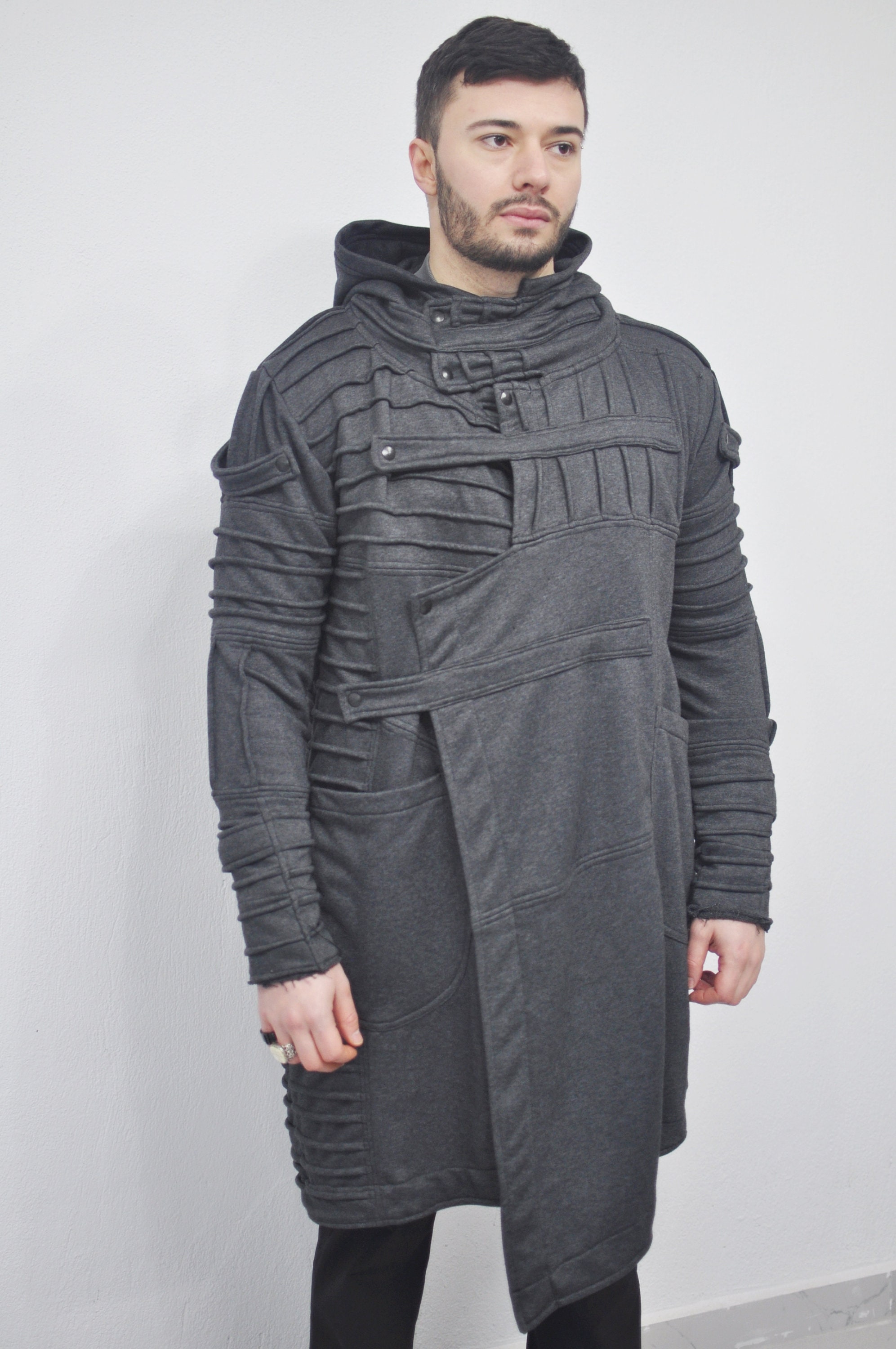 XS-8XL Men's Black Quilted Sleeves Cardigan Loose Jacket,cyber Goth ...