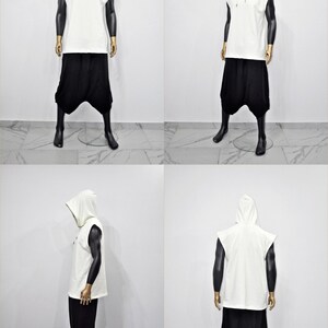 Men’s Sleeveless Hoodie Sweatshirt – White Muscle Fit Hooded Tank Top ...