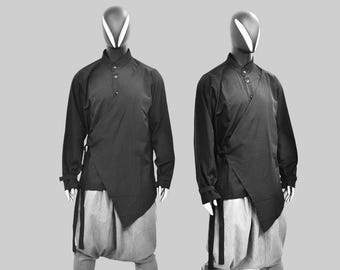 Men's Oxford Cotton Kimono Shirt - Avant Garde Streetwear Top